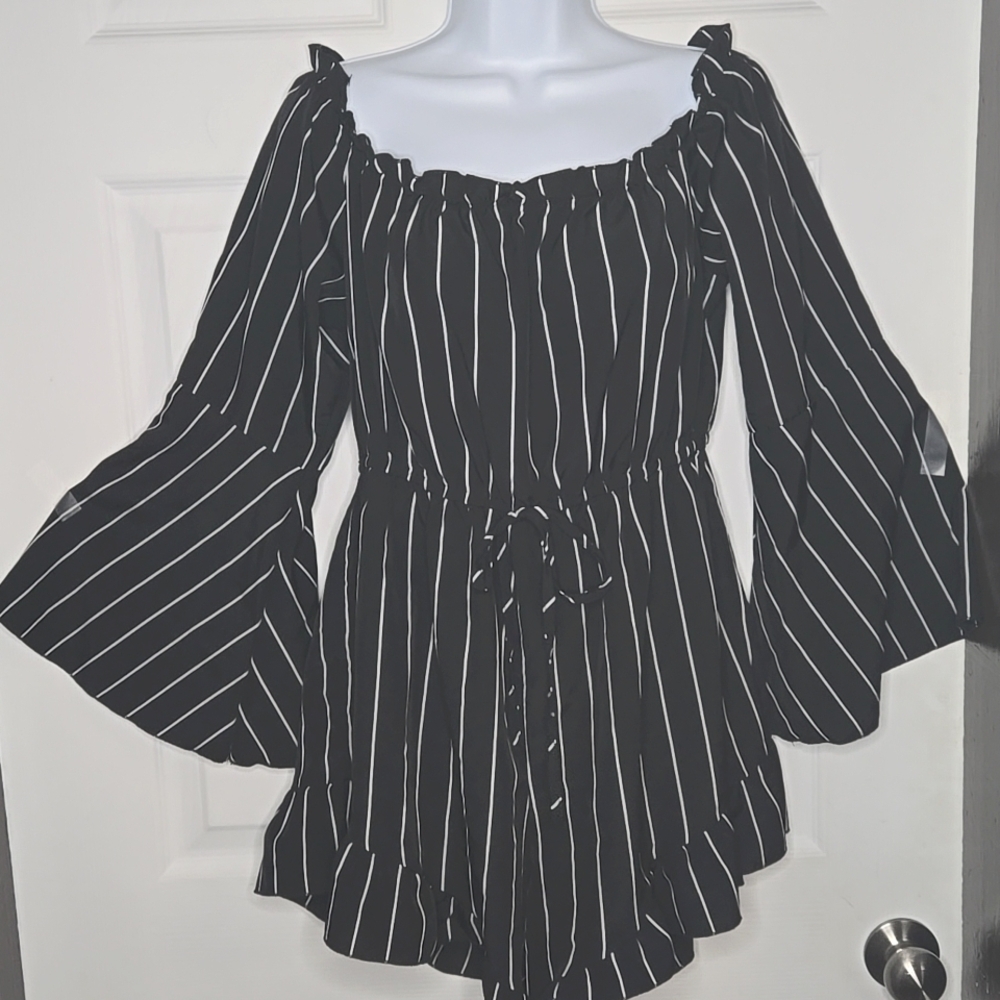 Black and White Striped Romper